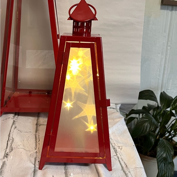 Metal Lantern Set W/glass Windows Latch Door Inner Hanging Hook 23'/14.5' Large - Picture 9 of 16